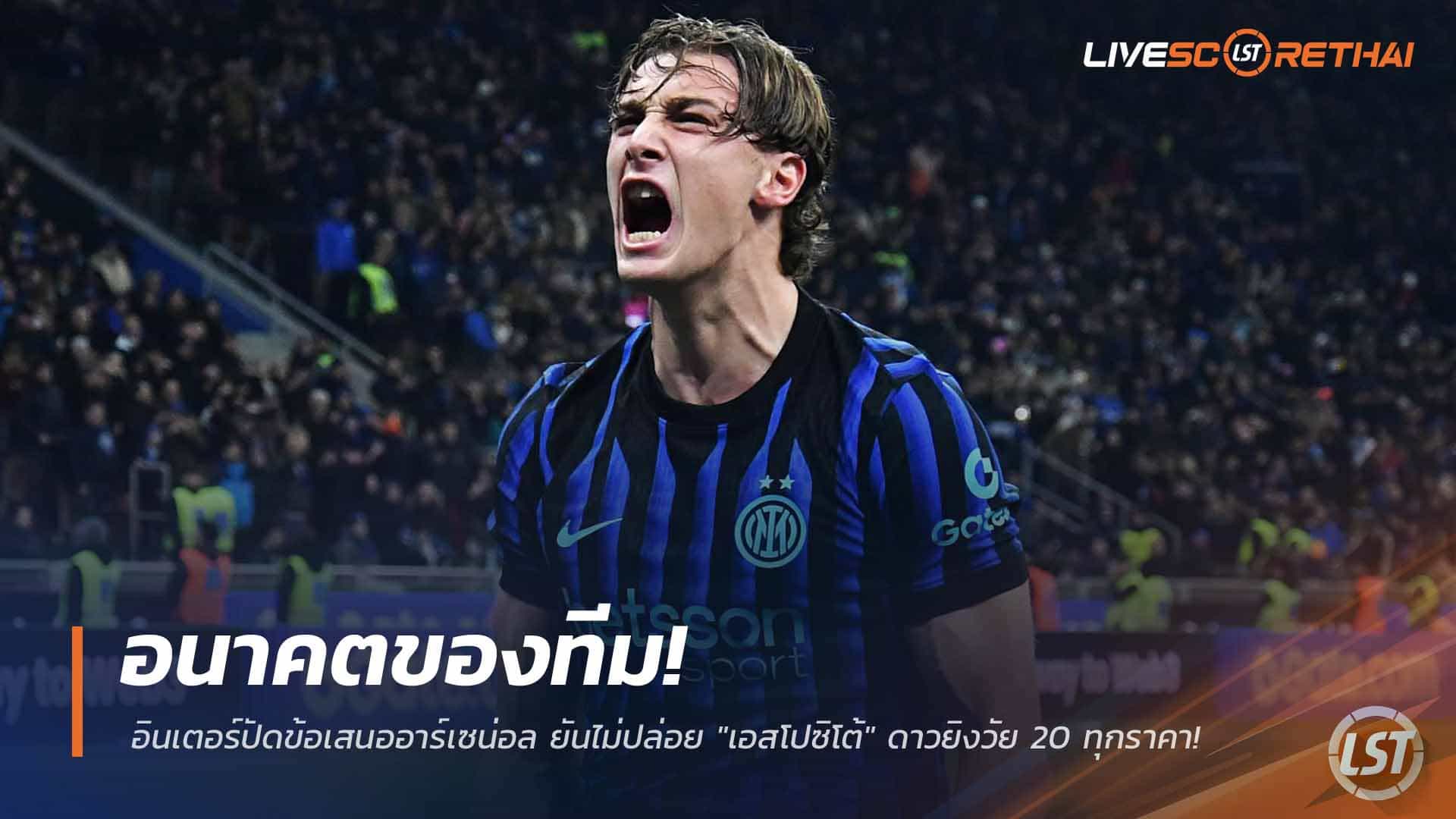 ข่าวฟุตบอล วันพุธ 4 มีนาคม 2568: อินเตอร์มิลานปัดข้อเสนออาร์เซน่อล ย้ำไม่ขาย "เอสโปซิโต้" ดาวยิงวัย 20 ไม่ว่าราคาไหน