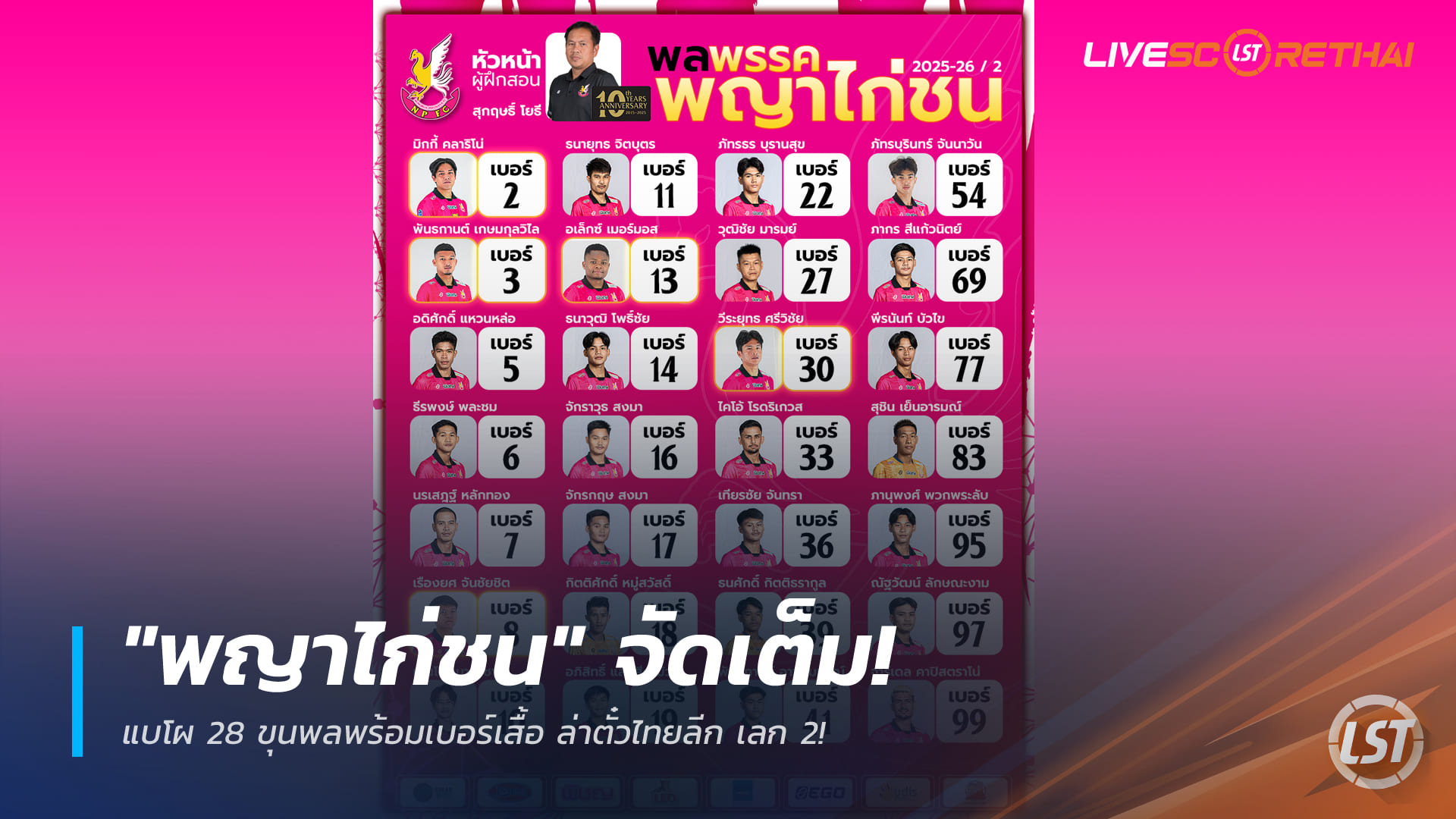 ข่าวฟุตบอลไทย วันเสาร์ที่ 7 กุมภาพันธ์ 2568: "พญาไก่ชน" เปิดโผ 28 ขุนพลพร้อมเบอร์เสื้อ ล่าตั๋วเลื่อนชั้นไทยลีก เลก 2!